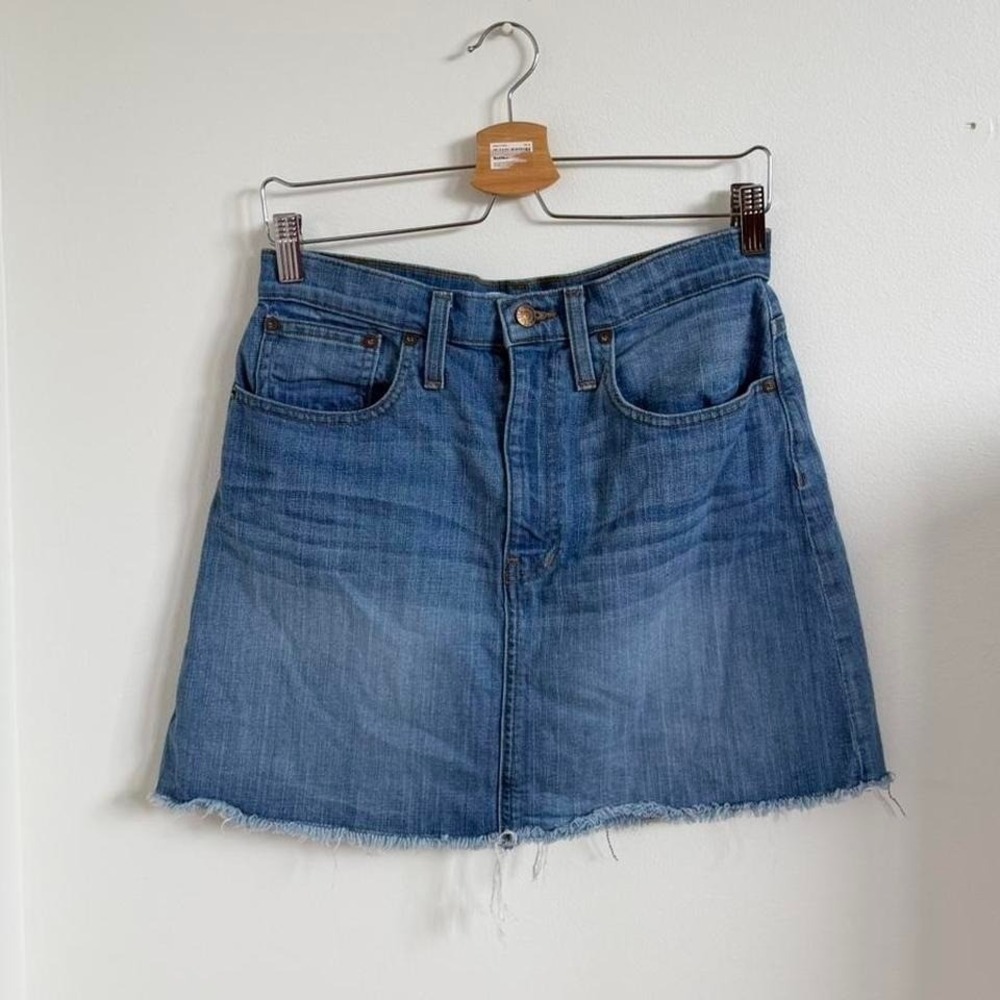 Madewell Denim Mini Skirt Size 28 Blue Raw‎ Hem Stretch Jean Skirt